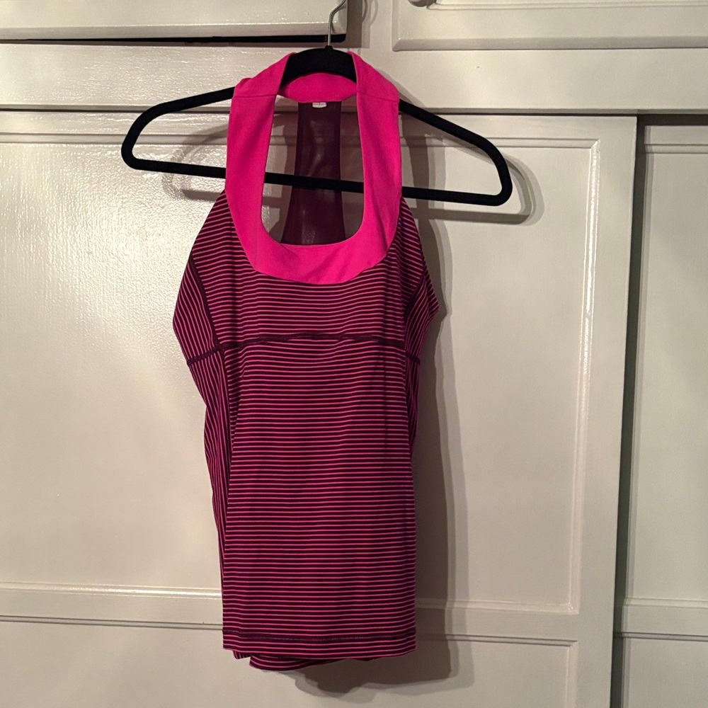 Lululemon Athletica Pink and Black Striped Tank Top